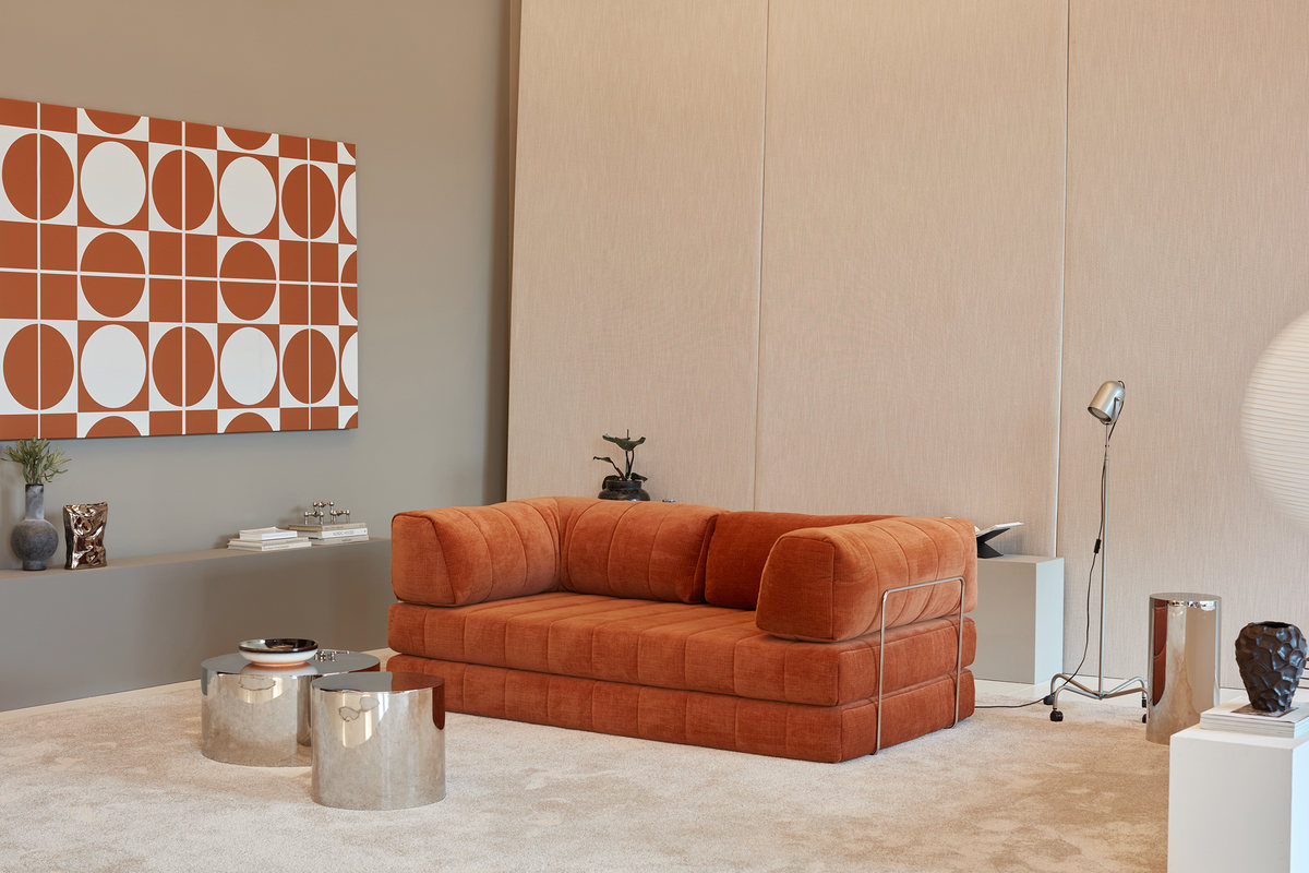 Canapé convertible CozyPad Innovation Living en tissu 412 Esina Rust Orange, position canapé, 208 cm de façade