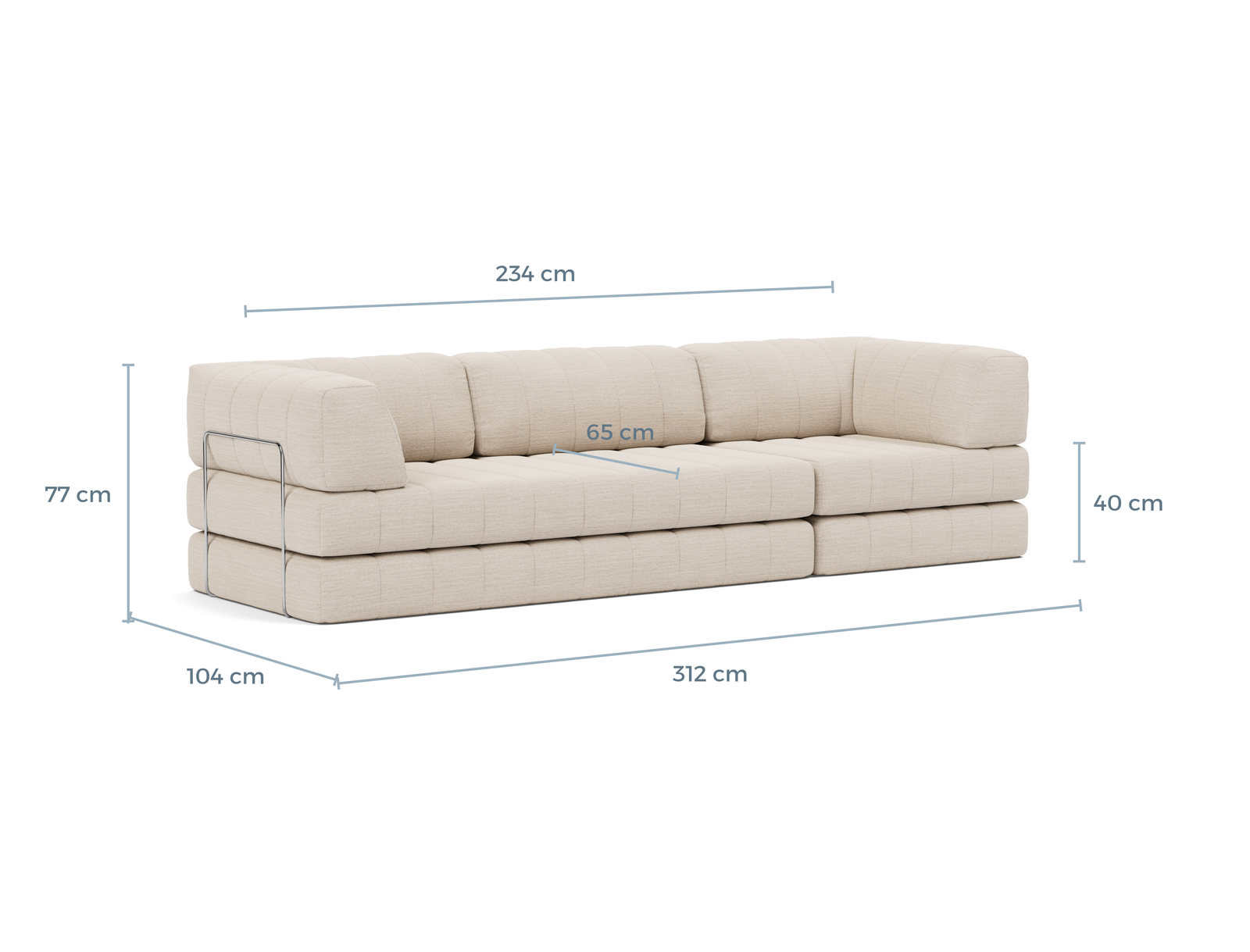 Schéma coté du CozyPad Grand Innovation Living en 312 cm, 312 x 104 x 77 cm