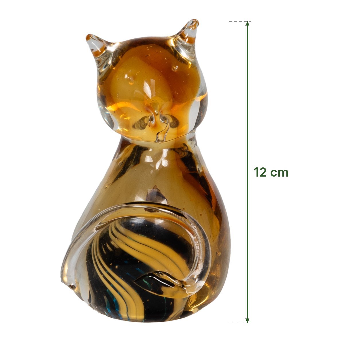 Chat Manx en verre ambré d'Amadeus, sulfure de 12 cm de haut