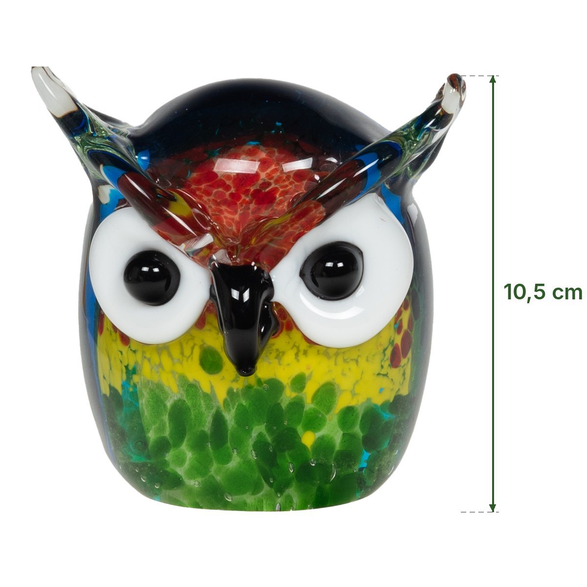 Chouette en verre multicolore d'Amadeus, sulfure de 10,5 cm de haut