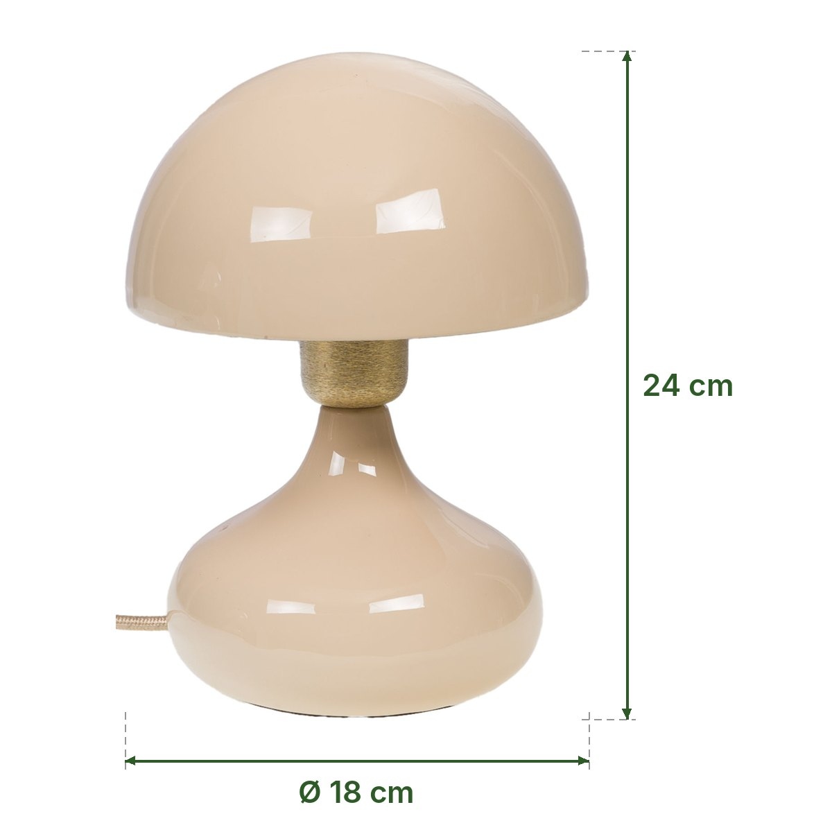 Lampe champignon Paulette crème d'Amadeus et ses dimensions : 24 cm de haut, 18 cm de diamètre