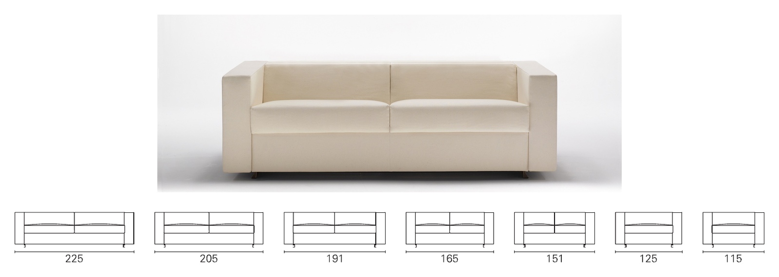 Plans cotés BK des sept largeurs du BK 103, de 225 à 115 cm