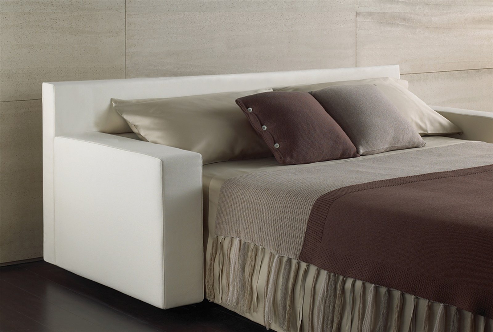 Canapé convertible BK 104 ouvert en lit, dossier haut