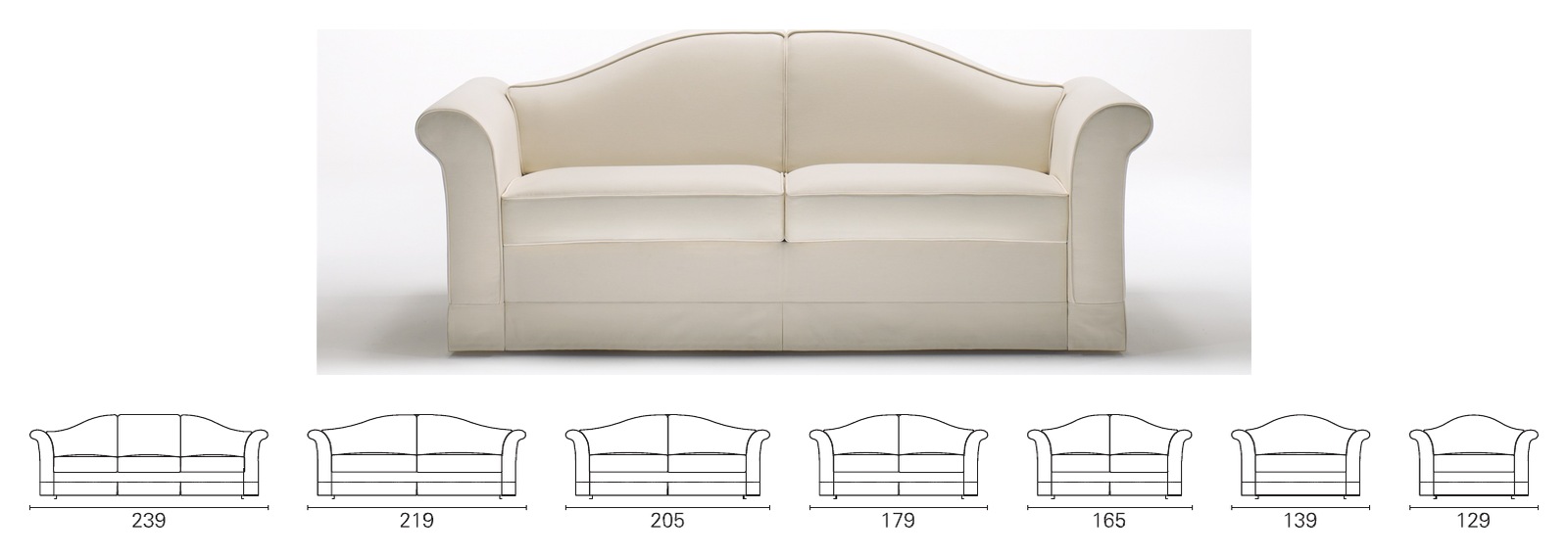 Plans cotés BK des sept largeurs du BK 105, de 239 à 129 cm