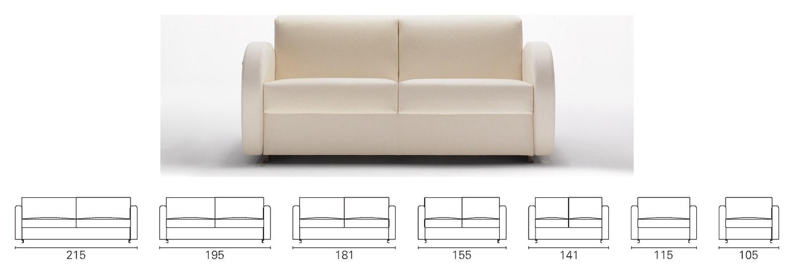 Plans cotés BK des sept largeurs du BK 107, de 215 à 105 cm