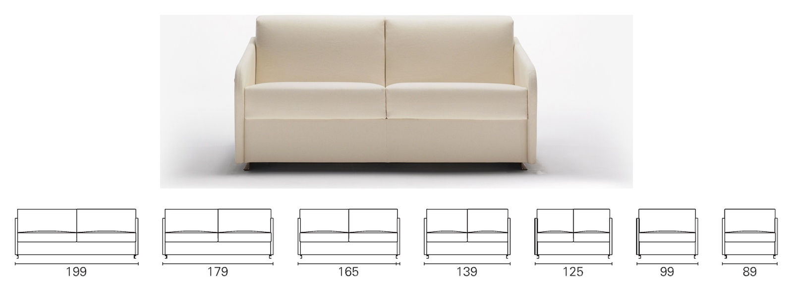 Plans cotés BK des sept largeurs du BK 108, de 199 à 89 cm