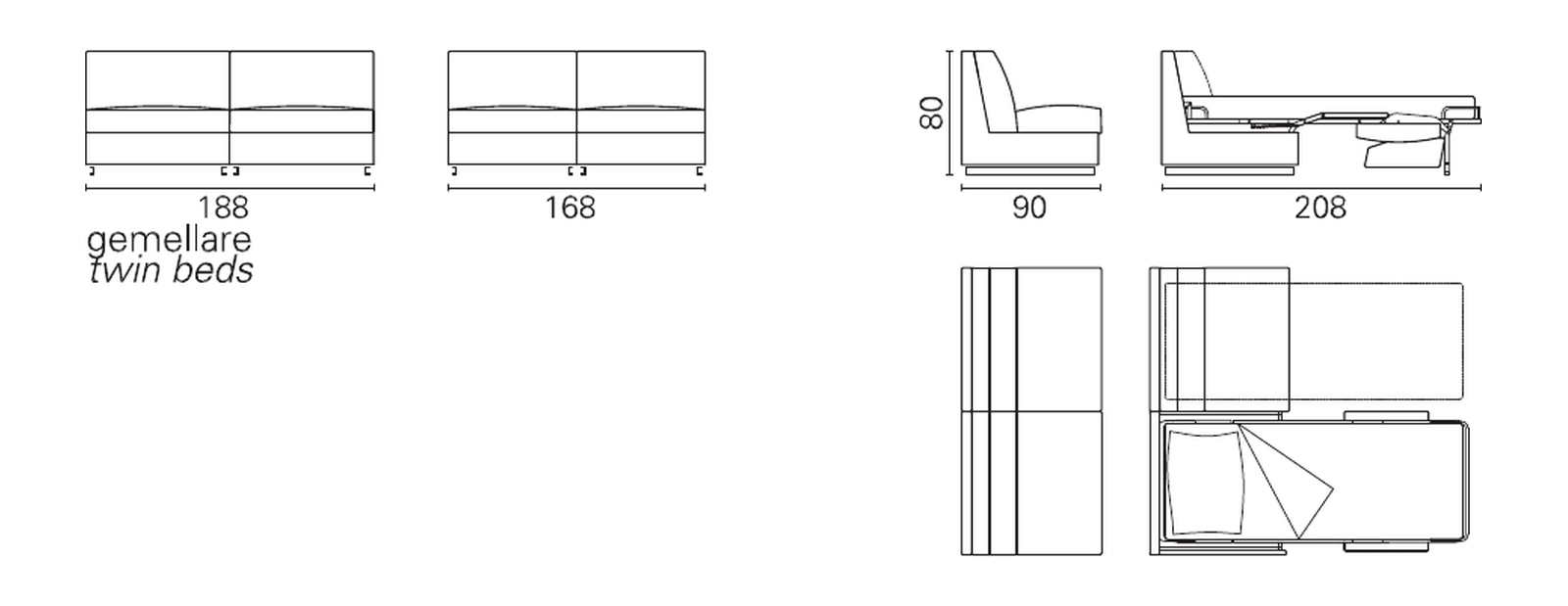 Plans cotés BK de la version jumelle du BK 117 : de face, de profil et vue de dessus