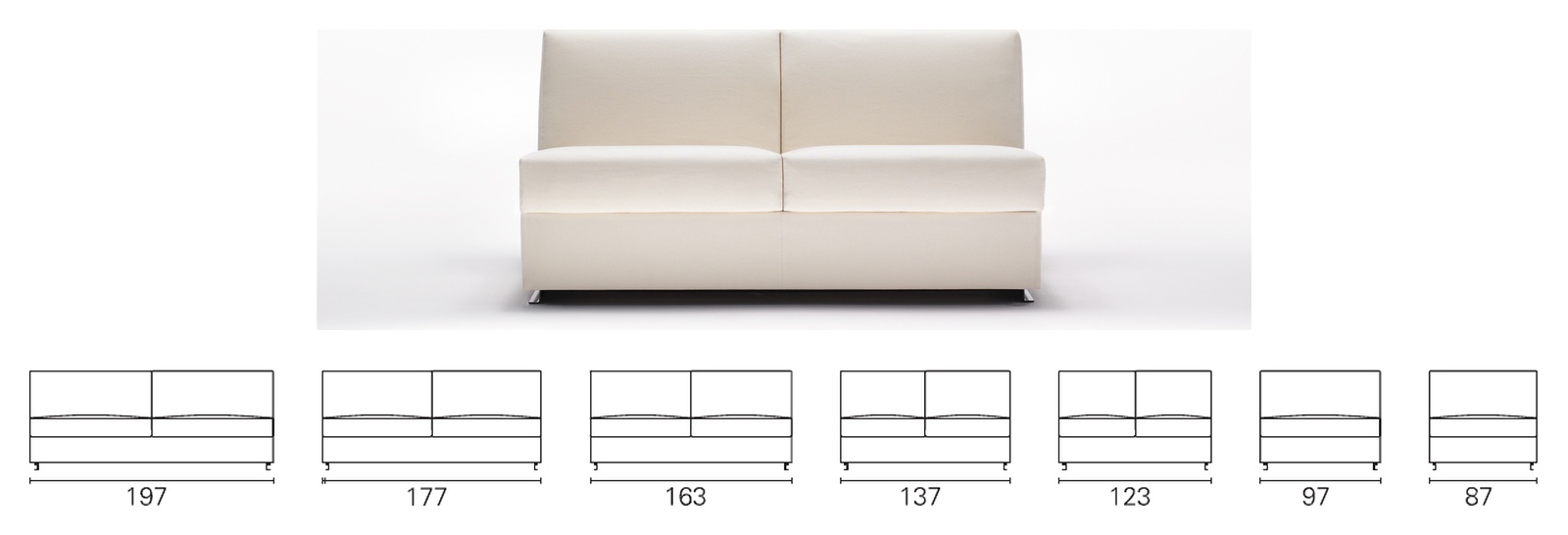 Plans cotés BK des sept largeurs du BK 117, de 197 à 87 cm