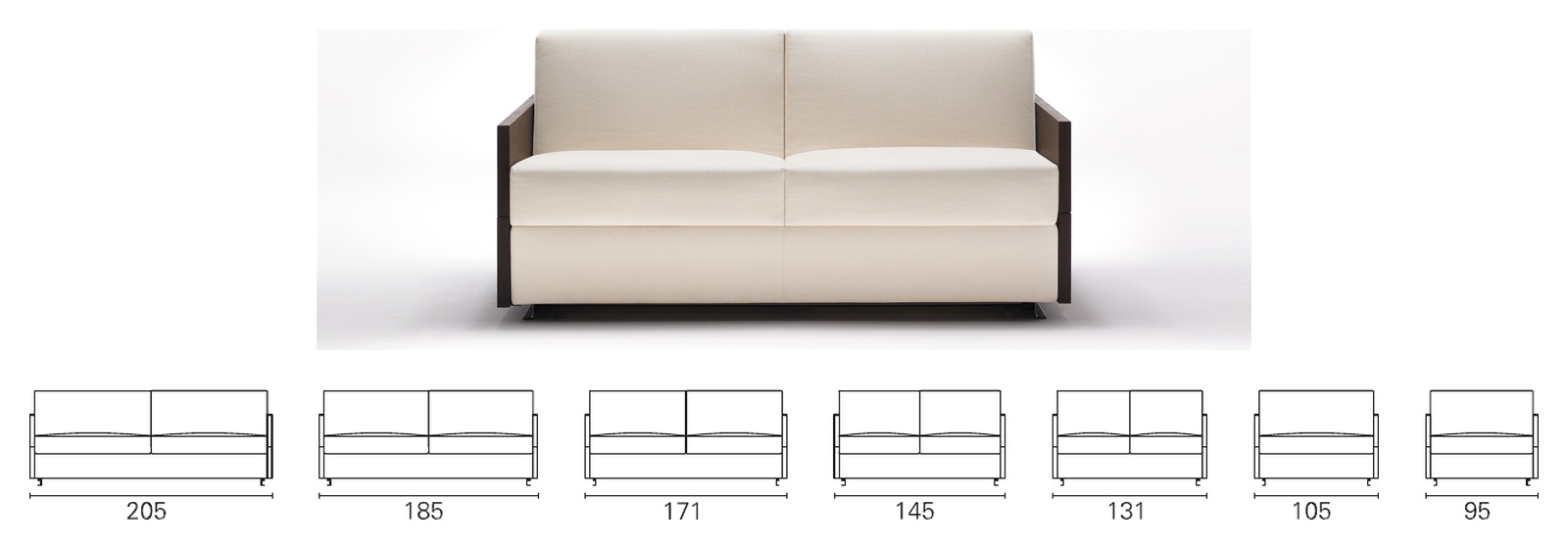 Plans cotés BK des sept largeurs du BK 119, de 205 à 95 cm