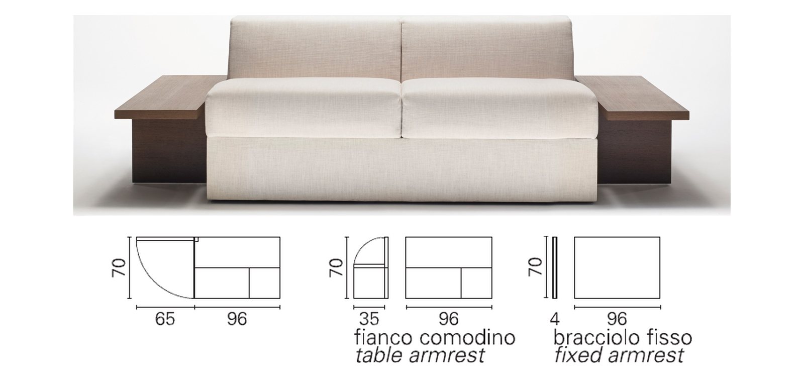 BK 119 B de face, tablettes des flancs ouvertes, et plans BK des flancs