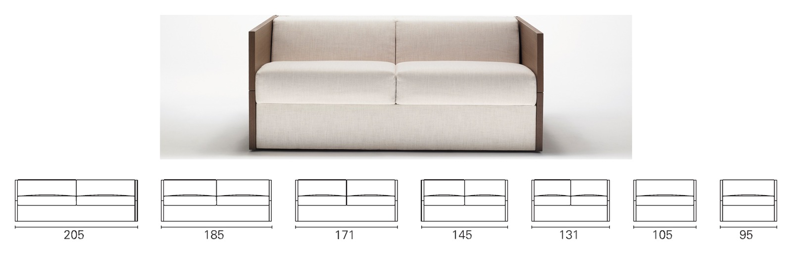 Plans cotés BK des sept largeurs du BK 119 B, de 205 à 95 cm