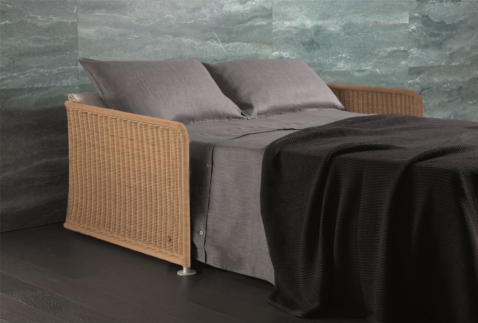 Canapé convertible BK 123 Cesta ouvert en lit, structure en rotin tressé