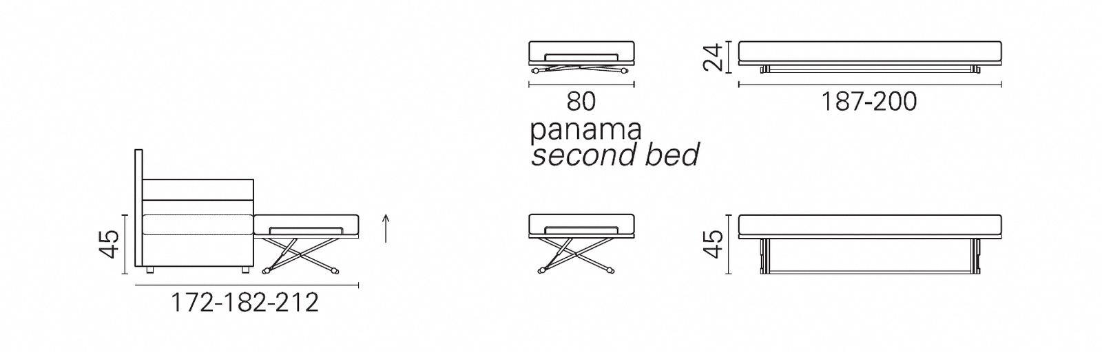 Plan coté BK du mécanisme, canapé lit gigogne design BK 125