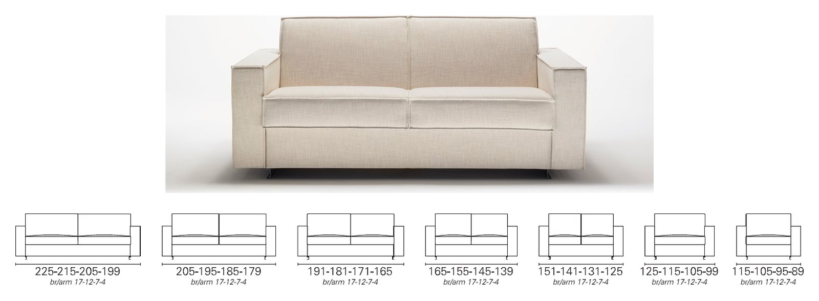 Plans cotés BK des sept largeurs du BK 126 Special, de 225 à 115 cm