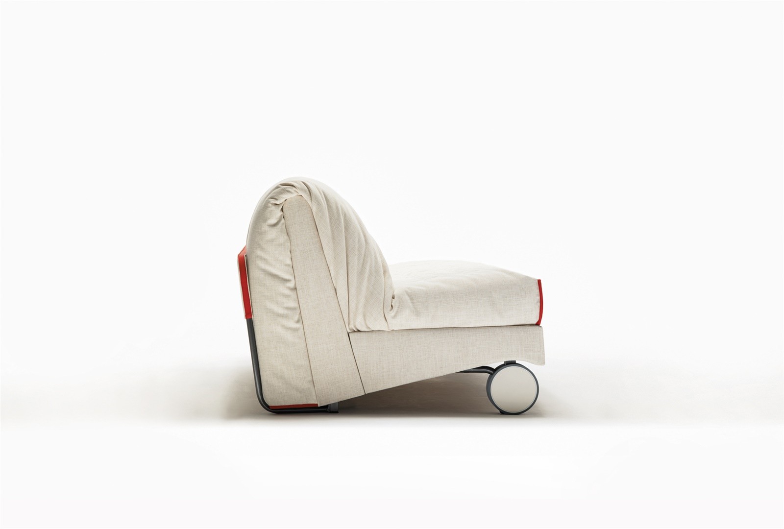 Canapé convertible BK 128 de profil, grande roue avant
