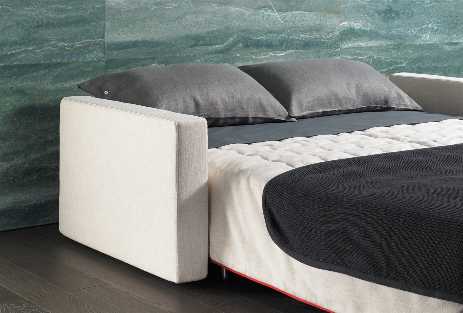 Canapé convertible BK 129 Modern ouvert en lit double, accoudoir rectangulaire