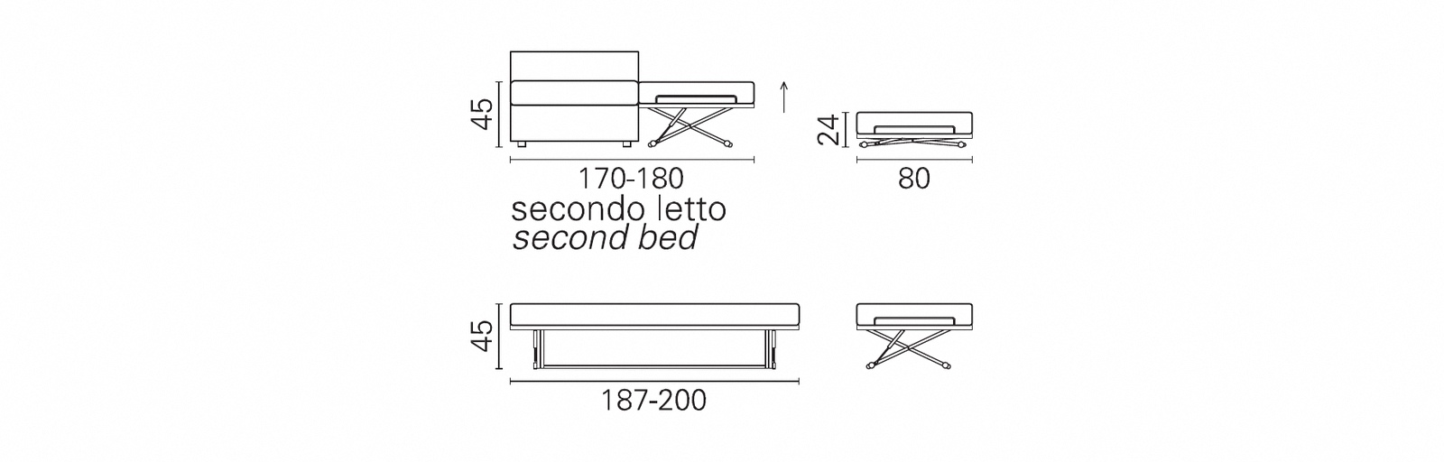 Plan coté BK du mécanisme, banquette lit gigogne BK 154