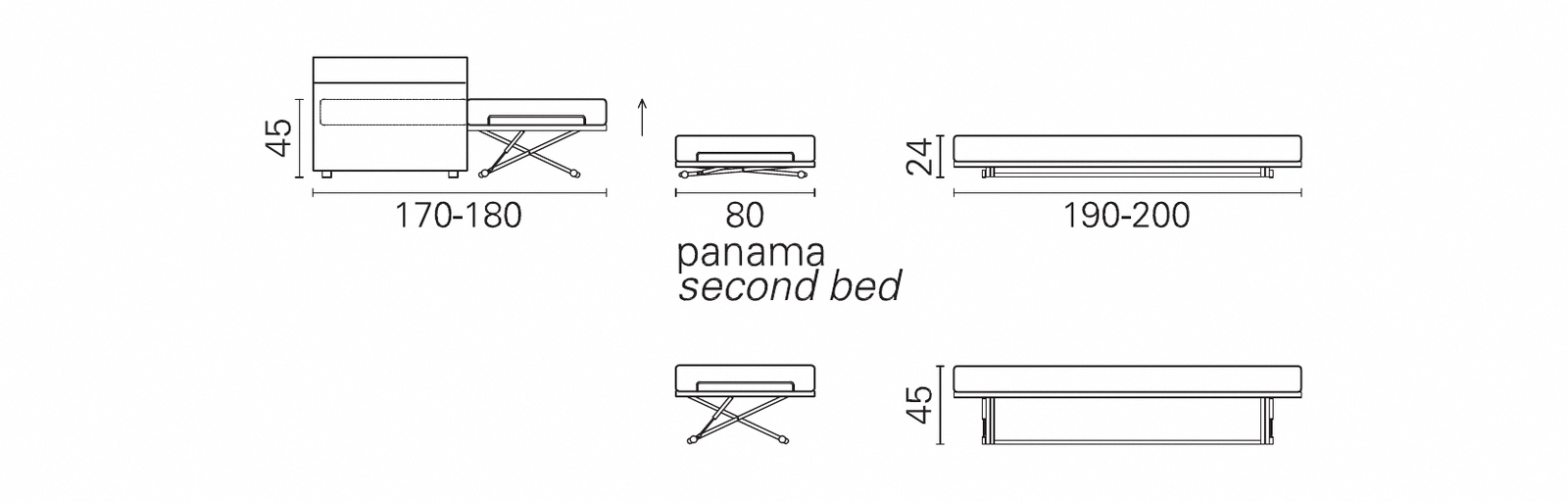 Plan coté BK du mécanisme, canapé lit gigogne BK 160 Sofa Twice
