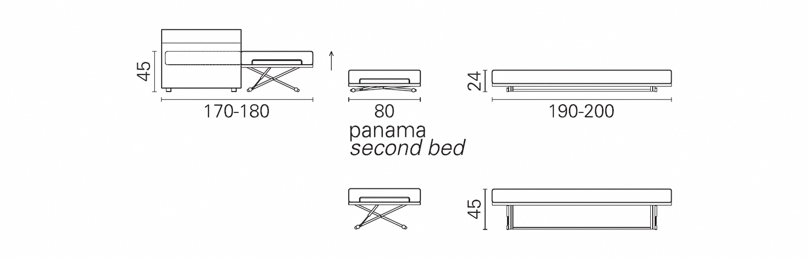 Plan coté BK du mécanisme, canapé lit gigogne BK 160 Sofa