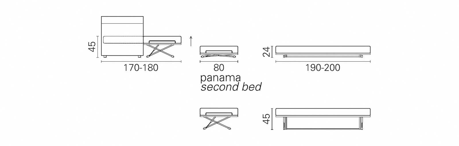 Plan coté BK du mécanisme, canapé lit gigogne BK 161 Sofa