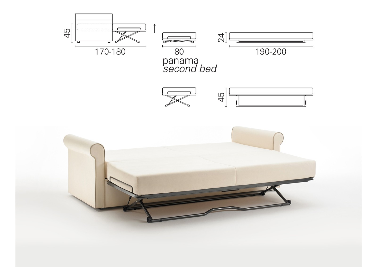 Plan coté BK du mécanisme, banquette lit gigogne BK 164 et photo des deux lits ouverts