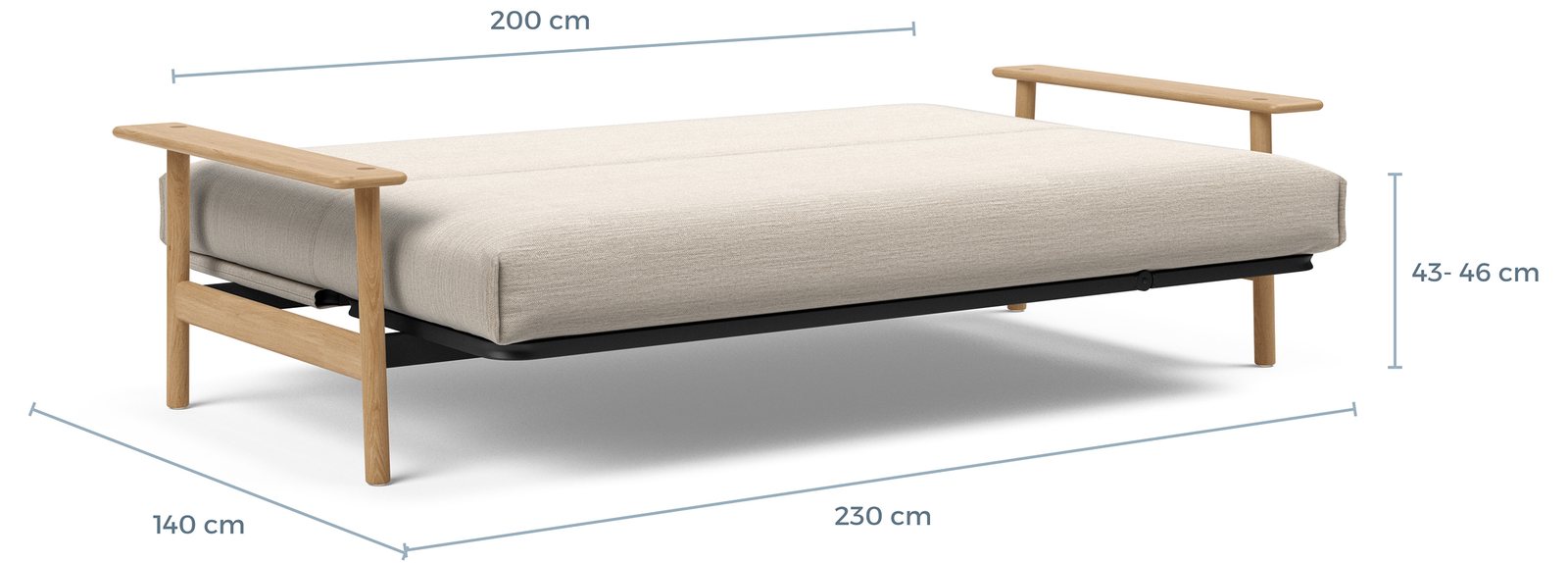 Schema cote du Balder deplie : couchage 140 x 200 cm