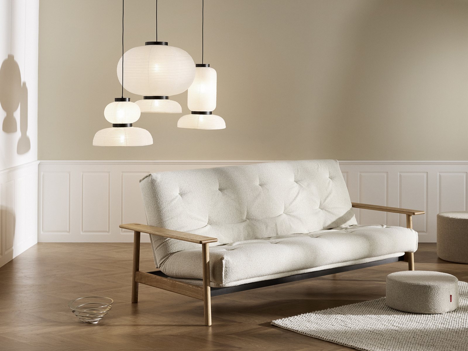 Canape convertible Balder Innovation Living, accoudoirs en chene clair