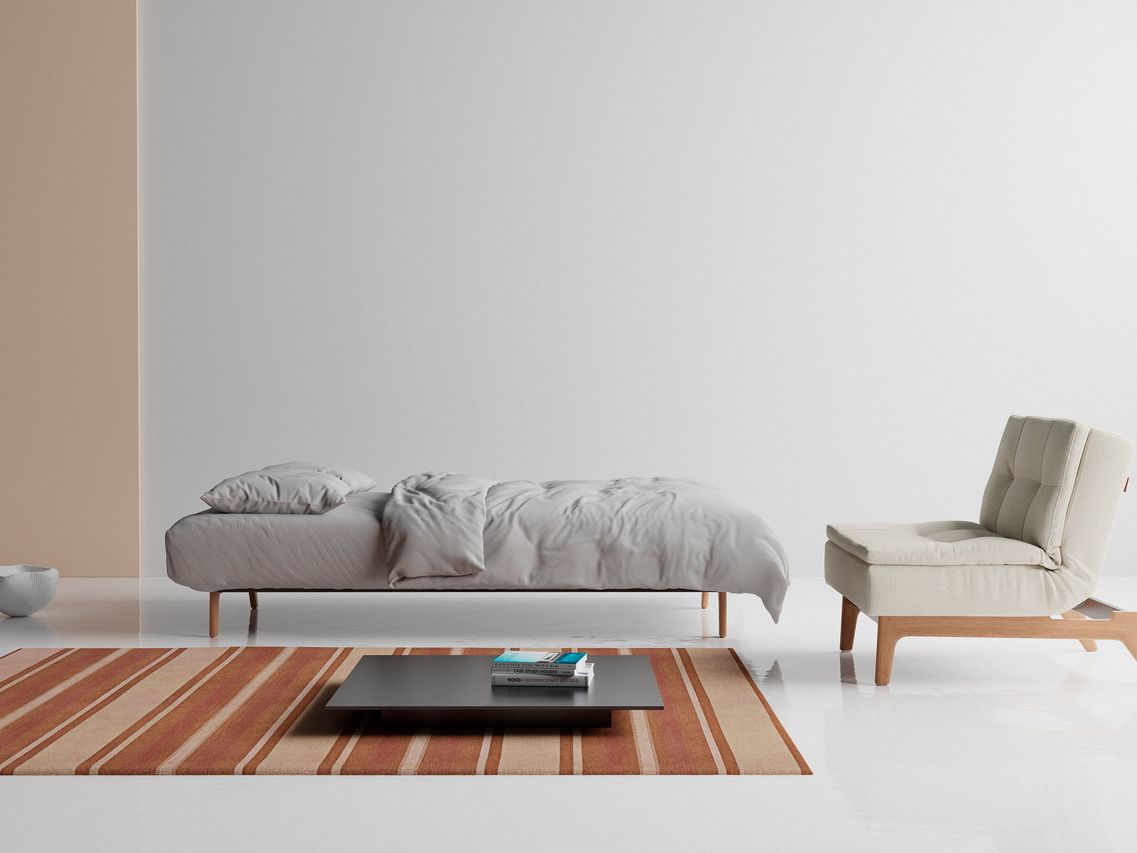 Dublexo Innovation Living ouvert en couchage 115 x 200 cm, pieds en chêne, tissu 527 Mixed Dance Natural