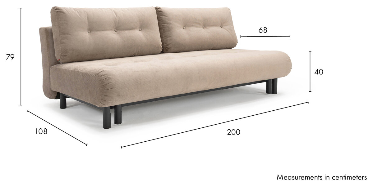 Schéma coté du canapé convertible Nabli scandinave, dimensions en position canapé