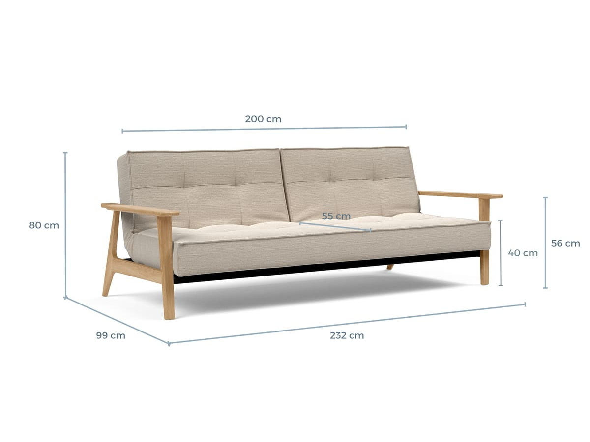 Schéma coté du Splitback Frej Innovation Living en position canapé, 232 x 99 x 80 cm