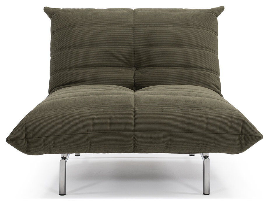 Fauteuil convertible Mikunjo scandinave de face, velours cotele Cordufine Pine Green